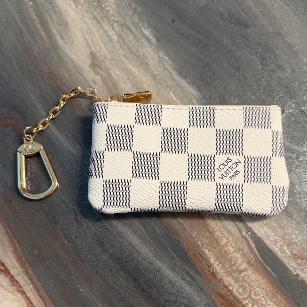 Damier Azur Key & Card Holder with Gold Chain